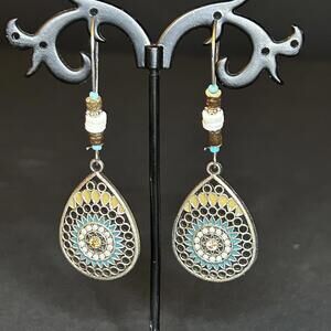 Teardrop Dangle Earrings with Intricate Beaded Design